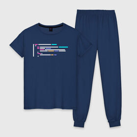 Женская пижама хлопок с принтом Подсветка синтаксиса кода в Екатеринбурге, 100% хлопок | брюки и футболка прямого кроя, без карманов, на брюках мягкая резинка на поясе и по низу штанин | 1с | c | highlighter | java | javascript | php | programmer | sql | syntax | код | компьютер | программа | с++ | сисадмин