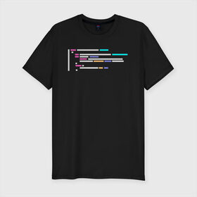 Мужская футболка премиум с принтом Подсветка синтаксиса кода в Екатеринбурге, 92% хлопок, 8% лайкра | приталенный силуэт, круглый вырез ворота, длина до линии бедра, короткий рукав | Тематика изображения на принте: 1с | c | highlighter | java | javascript | php | programmer | sql | syntax | код | компьютер | программа | с++ | сисадмин