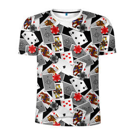Мужская футболка 3D спортивная с принтом Игральные карты в Екатеринбурге, 100% полиэстер с улучшенными характеристиками | приталенный силуэт, круглая горловина, широкие плечи, сужается к линии бедра | буны | вольты | графика | дамы | десятки | игра | игральные | иллюстрация | казино | картинка | карты | коллаж | короли | красные | крести | масть | мода | орнамент | пики | покер | разбросаны | рисунок