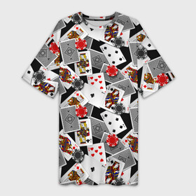 Платье-футболка 3D с принтом Игральные карты в Екатеринбурге,  |  | буны | вольты | графика | дамы | десятки | игра | игральные | иллюстрация | казино | картинка | карты | коллаж | короли | красные | крести | масть | мода | орнамент | пики | покер | разбросаны | рисунок