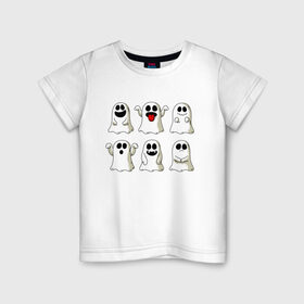 Детская футболка хлопок с принтом Ghost в Екатеринбурге, 100% хлопок | круглый вырез горловины, полуприлегающий силуэт, длина до линии бедер | Тематика изображения на принте: fear | ghost | halloween | horror | приведение | призрак | ужас | хэллоуин