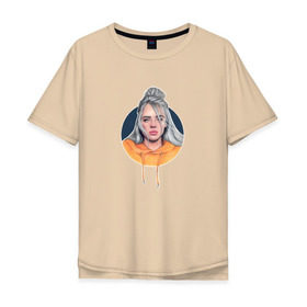 Мужская футболка хлопок Oversize с принтом Billie Eilish в Екатеринбурге, 100% хлопок | свободный крой, круглый ворот, “спинка” длиннее передней части | music | pop | айлиш | билли | музыка