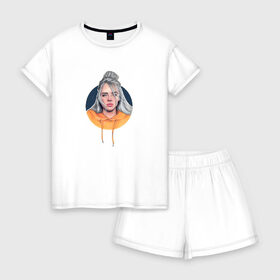 Женская пижама с шортиками хлопок с принтом Billie Eilish в Екатеринбурге, 100% хлопок | футболка прямого кроя, шорты свободные с широкой мягкой резинкой | music | pop | айлиш | билли | музыка