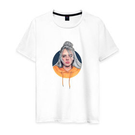 Мужская футболка хлопок с принтом Billie Eilish в Екатеринбурге, 100% хлопок | прямой крой, круглый вырез горловины, длина до линии бедер, слегка спущенное плечо. | music | pop | айлиш | билли | музыка