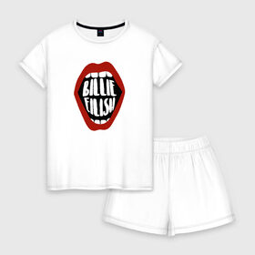 Женская пижама с шортиками хлопок с принтом Billie Eilish в Екатеринбурге, 100% хлопок | футболка прямого кроя, шорты свободные с широкой мягкой резинкой | music | pop | айлиш | билли | музыка