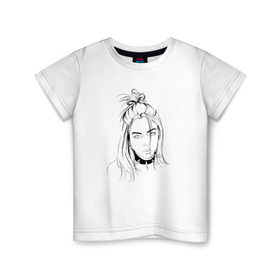 Детская футболка хлопок с принтом Billie Eilish в Екатеринбурге, 100% хлопок | круглый вырез горловины, полуприлегающий силуэт, длина до линии бедер | Тематика изображения на принте: music | pop | айлиш | билли | музыка