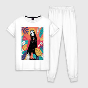 Женская пижама хлопок с принтом Унесенные призраками в Екатеринбурге, 100% хлопок | брюки и футболка прямого кроя, без карманов, на брюках мягкая резинка на поясе и по низу штанин | аниме | унесенные призраками