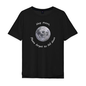 Мужская футболка хлопок Oversize с принтом Hey moon... в Екатеринбурге, 100% хлопок | свободный крой, круглый ворот, “спинка” длиннее передней части | Тематика изображения на принте: brendon urie | moon | northern downpour | panic at the disco | patd | брендон ури | луна