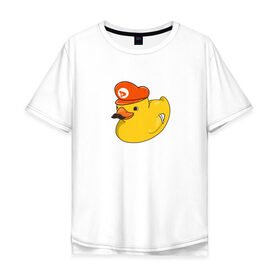 Мужская футболка хлопок Oversize с принтом DUCKrio в Екатеринбурге, 100% хлопок | свободный крой, круглый ворот, “спинка” длиннее передней части | duck | duckpack | game | gamer | желтый | игра | марио | милый | усы | утенок | утка
