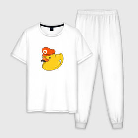 Мужская пижама хлопок с принтом DUCKrio в Екатеринбурге, 100% хлопок | брюки и футболка прямого кроя, без карманов, на брюках мягкая резинка на поясе и по низу штанин
 | duck | duckpack | game | gamer | желтый | игра | марио | милый | усы | утенок | утка