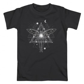 Мужская футболка хлопок с принтом Астрал в Екатеринбурге, 100% хлопок | прямой крой, круглый вырез горловины, длина до линии бедер, слегка спущенное плечо. | абстракция | ангел | астрал | геометрия | космос | луна | планета | фея