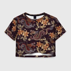 Женская футболка Cropp-top с принтом Японские драконы в Екатеринбурге, 100% полиэстер | круглая горловина, длина футболки до линии талии, рукава с отворотами | big | арт | крупные арты | крупные принты | сумаcшедшие арты