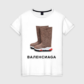 Женская футболка хлопок с принтом Валенсиаga в Екатеринбурге, 100% хлопок | прямой крой, круглый вырез горловины, длина до линии бедер, слегка спущенное плечо | Тематика изображения на принте: balenciaga | антитренд | баленсиага