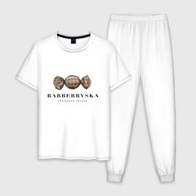Мужская пижама хлопок с принтом Barberryska в Екатеринбурге, 100% хлопок | брюки и футболка прямого кроя, без карманов, на брюках мягкая резинка на поясе и по низу штанин
 | burberry | антитренд | барбери