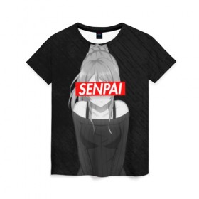 Женская футболка 3D с принтом Anime (Senpai 5) в Екатеринбурге, 100% полиэфир ( синтетическое хлопкоподобное полотно) | прямой крой, круглый вырез горловины, длина до линии бедер | ahegao | anime | manga | sempai | senpai | аниме | ахегао | манга | семпай | сенпай