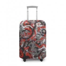 Чехол для чемодана 3D с принтом Сколопендры в Екатеринбурге, 86% полиэфир, 14% спандекс | двустороннее нанесение принта, прорези для ручек и колес | камуфляж | красный | лапки | милитари | многоножка | насекомые | орнжевый | паттрен | серый | сороконожка | узор