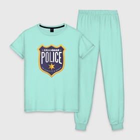 Женская пижама хлопок с принтом Полиция Грамматики в Екатеринбурге, 100% хлопок | брюки и футболка прямого кроя, без карманов, на брюках мягкая резинка на поясе и по низу штанин | 