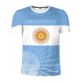 Мужская футболка 3D спортивная с принтом Аргентина в Екатеринбурге, 100% полиэстер с улучшенными характеристиками | приталенный силуэт, круглая горловина, широкие плечи, сужается к линии бедра | argentina | аргентина | аргентинская сборная | сборная | сборная аргентины | сборная аргентины по футболу | сборные | форма | футбол | футбольные сборные | чемпионат | чемпионат мира