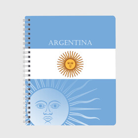 Тетрадь с принтом Аргентина в Екатеринбурге, 100% бумага | 48 листов, плотность листов — 60 г/м2, плотность картонной обложки — 250 г/м2. Листы скреплены сбоку удобной пружинной спиралью. Уголки страниц и обложки скругленные. Цвет линий — светло-серый
 | argentina | аргентина | аргентинская сборная | сборная | сборная аргентины | сборная аргентины по футболу | сборные | форма | футбол | футбольные сборные | чемпионат | чемпионат мира