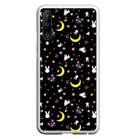 Чехол для Honor P30 с принтом Sailor Moon Pattern в Екатеринбурге, Силикон | Область печати: задняя сторона чехла, без боковых панелей | аниме | детский | зайчик | зая | звезды | кролик | луна в матроске | матросска | месяц | милота | милый | небо | паттерн | сейлор мун | черный