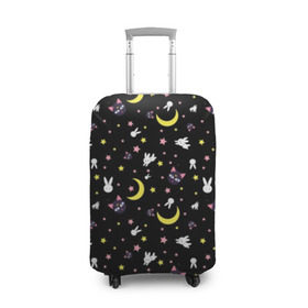 Чехол для чемодана 3D с принтом Sailor Moon Pattern в Екатеринбурге, 86% полиэфир, 14% спандекс | двустороннее нанесение принта, прорези для ручек и колес | аниме | детский | зайчик | зая | звезды | кролик | луна в матроске | матросска | месяц | милота | милый | небо | паттерн | сейлор мун | черный