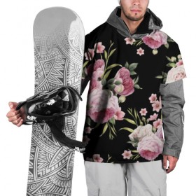 Накидка на куртку 3D с принтом Пионы на Чёрном в Екатеринбурге, 100% полиэстер |  | Тематика изображения на принте: букет | бутон | весна | красивый | лето | листья | пион | прекрасный | роза | розочка | цветок | цветы