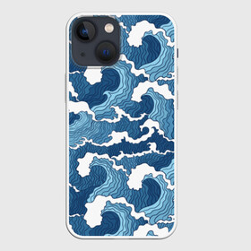 Чехол для iPhone 13 mini с принтом Морские волны в Екатеринбурге,  |  | background | blue | drawing | element | fashion | foam | graphics | illustration | ocean | picture | sea | storm | style | water | waves | wind | ветер | вода | волны | графика | иллюстрация | картинка | мода | море | морские | океан | пена | ри