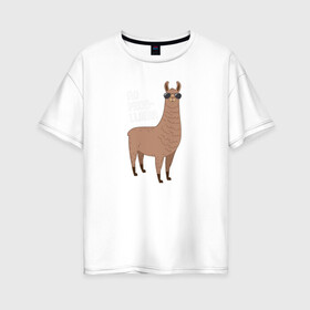 Женская футболка хлопок Oversize с принтом No Probllama в Екатеринбурге, 100% хлопок | свободный крой, круглый ворот, спущенный рукав, длина до линии бедер
 | lama | no problama | лама | нет проблем | очки