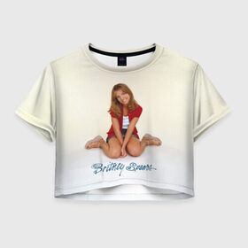 Женская футболка 3D укороченная с принтом Oldschool Britney в Екатеринбурге, 100% полиэстер | круглая горловина, длина футболки до линии талии, рукава с отворотами | Тематика изображения на принте: britney | britneyspears | glitch | icon | jean | pop | princess | spears | usa | бритни | бритниспирс | глич | джин | поп | работа | спирс | сша