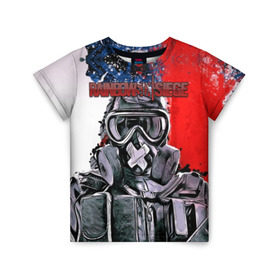 Детская футболка 3D с принтом Rainbow Six: Siege в Екатеринбурге, 100% гипоаллергенный полиэфир | прямой крой, круглый вырез горловины, длина до линии бедер, чуть спущенное плечо, ткань немного тянется | pvp | воин | герой | дым | огонь | оружия | пламя | призрак | снайпер | сражения | тактический | туман | шутер