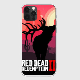 Чехол для iPhone 12 Pro с принтом RDR II в Екатеринбурге, силикон | область печати: задняя сторона чехла, без боковых панелей | Тематика изображения на принте: gta | rdr 2 | red dead redemption 2 | west | дикий запад | добыча | закат солнца | игра | кактусы | каньон | квест | легендарный олень в rdr 2 | новинки игр | рога оленя