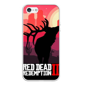 Чехол для iPhone 5/5S матовый с принтом RDR II в Екатеринбурге, Силикон | Область печати: задняя сторона чехла, без боковых панелей | gta | rdr 2 | red dead redemption 2 | west | дикий запад | добыча | закат солнца | игра | кактусы | каньон | квест | легендарный олень в rdr 2 | новинки игр | рога оленя