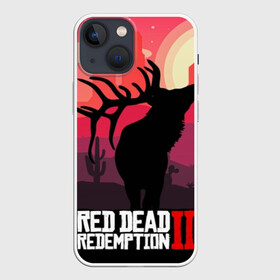 Чехол для iPhone 13 mini с принтом RDR II в Екатеринбурге,  |  | Тематика изображения на принте: gta | rdr 2 | red dead redemption 2 | west | дикий запад | добыча | закат солнца | игра | кактусы | каньон | квест | легендарный олень в rdr 2 | новинки игр | рога оленя