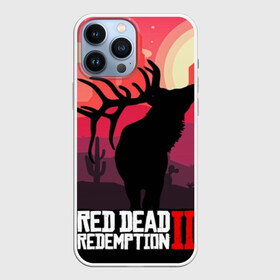 Чехол для iPhone 13 Pro Max с принтом RDR II в Екатеринбурге,  |  | Тематика изображения на принте: gta | rdr 2 | red dead redemption 2 | west | дикий запад | добыча | закат солнца | игра | кактусы | каньон | квест | легендарный олень в rdr 2 | новинки игр | рога оленя