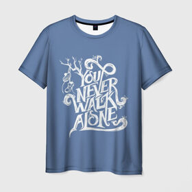 Мужская футболка 3D с принтом You Never Walk Alone в Екатеринбурге, 100% полиэфир | прямой крой, круглый вырез горловины, длина до линии бедер | Тематика изображения на принте: army | blackpink | bts | btsarmy | exo | jhope | jimin | jin | jungkook | k pop | kpop | mon | monster | rap | suga | wings | бтс