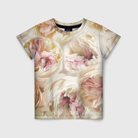 Детская футболка 3D с принтом Нежные Пионы в Екатеринбурге, 100% гипоаллергенный полиэфир | прямой крой, круглый вырез горловины, длина до линии бедер, чуть спущенное плечо, ткань немного тянется | букет | красивый | милый | пион | роза | розовый | розочка | свадебный | флористика | цветок | цветы