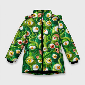 Зимняя куртка для девочек 3D с принтом Щупальца с глазами в Екатеринбурге, ткань верха — 100% полиэстер; подклад — 100% полиэстер, утеплитель — 100% полиэстер. | длина ниже бедра, удлиненная спинка, воротник стойка и отстегивающийся капюшон. Есть боковые карманы с листочкой на кнопках, утяжки по низу изделия и внутренний карман на молнии. 

Предусмотрены светоотражающий принт на спинке, радужный светоотражающий элемент на пуллере молнии и на резинке для утяжки. | aliens | background | cartoons | children | eyes | fashion | funny | i | monsters | pattern | red | scary | style | весёлые | глаза | графика | детский | иллюстрация | инопланетяне | картинка | красные | мода | мультяшные | орнамент | персонажи