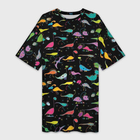 Платье-футболка 3D с принтом Светящиеся динозавры в Екатеринбурге,  |  | Тематика изображения на принте: динозавр | дракон | текстура | чешуя