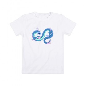 Детская футболка хлопок с принтом Синий китайский дракон в Екатеринбурге, 100% хлопок | круглый вырез горловины, полуприлегающий силуэт, длина до линии бедер | Тематика изображения на принте: 
