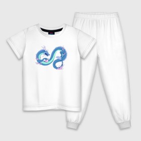 Детская пижама хлопок с принтом Синий китайский дракон в Екатеринбурге, 100% хлопок |  брюки и футболка прямого кроя, без карманов, на брюках мягкая резинка на поясе и по низу штанин
 | Тематика изображения на принте: 