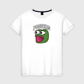 Женская футболка хлопок с принтом Pepe в Екатеринбурге, 100% хлопок | прямой крой, круглый вырез горловины, длина до линии бедер, слегка спущенное плечо | bad | dab | frog | good | kek | make pepe great again | pepe | sad | sad frog | vote for pepe | кек | лягушка | мем | мемы | пепе | со смыслом | фрог