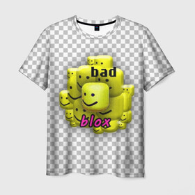Мужская футболка 3D с принтом badblox в Екатеринбурге, 100% полиэфир | прямой крой, круглый вырез горловины, длина до линии бедер | dank | dank memes | distotion | memes | oof | photoshop | roblox | yellow | данк | данк мемы | дисторшн | желтый | жмых | клетка | мемы | роблокс | серый | уф | фотошоп | черный