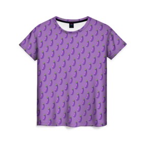 Женская футболка 3D с принтом Баклажановый паттерн в Екатеринбурге, 100% полиэфир ( синтетическое хлопкоподобное полотно) | прямой крой, круглый вырез горловины, длина до линии бедер | баклажан | овощи | паттерн | фрукты