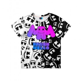 Детская футболка 3D с принтом Marshmello в Екатеринбурге, 100% гипоаллергенный полиэфир | прямой крой, круглый вырез горловины, длина до линии бедер, чуть спущенное плечо, ткань немного тянется | Тематика изображения на принте: dj | fortnite | marshmello | music | дж | зефир | маршмелоу | музыка | форнайт | фортнайт