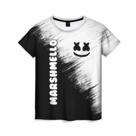 Женская футболка 3D с принтом Marshmello 3 в Екатеринбурге, 100% полиэфир ( синтетическое хлопкоподобное полотно) | прямой крой, круглый вырез горловины, длина до линии бедер | dj | fortnite | marshmello | music | дж | зефир | маршмелоу | музыка | форнайт | фортнайт