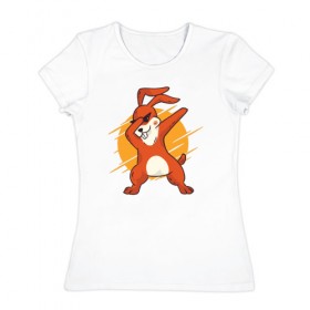 Женская футболка хлопок с принтом Кролик Dab в Екатеринбурге, 100% хлопок | прямой крой, круглый вырез горловины, длина до линии бедер, слегка спущенное плечо | 