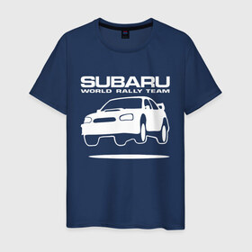 Мужская футболка хлопок с принтом Subaru Impreza World Rally в Екатеринбурге, 100% хлопок | прямой крой, круглый вырез горловины, длина до линии бедер, слегка спущенное плечо. | Тематика изображения на принте: impreza | rally | subaru | subaru impreza | world rally team