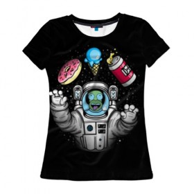 Женская футболка 3D с принтом Гомер в космосе в Екатеринбурге, 100% полиэфир ( синтетическое хлопкоподобное полотно) | прямой крой, круглый вырез горловины, длина до линии бедер | bart | homer | lisa | simpsons | space | барт | гомер | космос | пончик | симпсоны