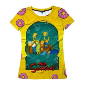 Женская футболка 3D с принтом Симпсоны (3) в Екатеринбурге, 100% полиэфир ( синтетическое хлопкоподобное полотно) | прямой крой, круглый вырез горловины, длина до линии бедер | bart | homer | lisa | simpsons | барт | гомер | лиза | мардж | пончик | симпсоны
