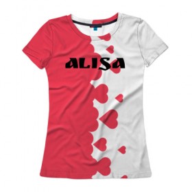 Женская футболка 3D с принтом Алиса сердечки в Екатеринбурге, 100% полиэфир ( синтетическое хлопкоподобное полотно) | прямой крой, круглый вырез горловины, длина до линии бедер | alisa | blogger | crazy family | youtube | алиса | блогер | крейзи | ютуб | ютюб | я алиса